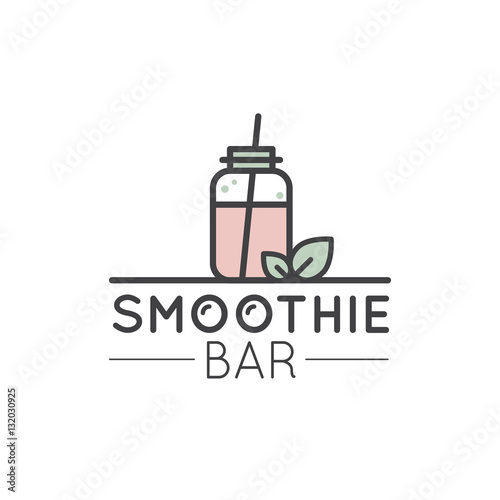 Vector Icon Style Illustration Logo for Vegan or Vegetarian Smoothie Fruit Drink Detox with Leafs