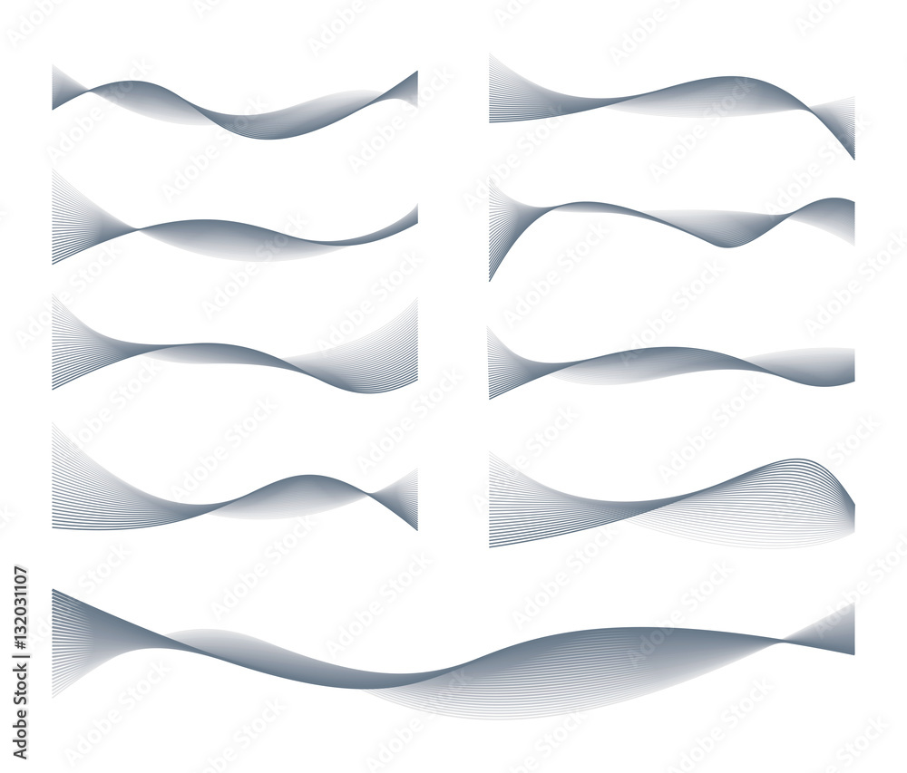 Waved design element. Set of twisted intertwined curved lines in the form of abstract wave isolated over white. Suitable for business card, banner or background. Vector eps8 illustration. Waved design element. Set of twisted intertwined curved lines in the form of abstract wave isolated over white. Suitable for business card, banner or background. Vector eps8 illustration.