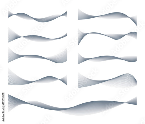 Waved design element. Set of twisted intertwined curved lines in the form of abstract wave isolated over white. Suitable for business card, banner or background. Vector eps8 illustration.