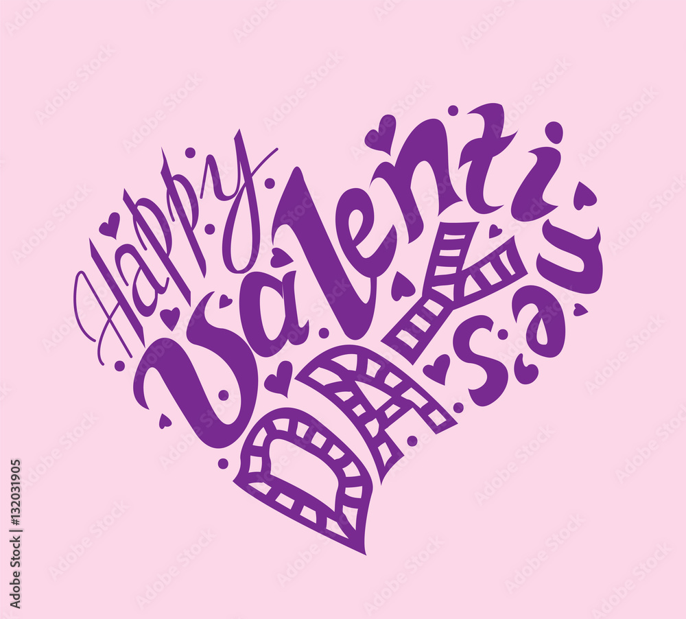 Happy Valentine`s day hand drawn lettering. I love you calligrap Happy Valentine`s day hand drawn lettering. I love you calligrap