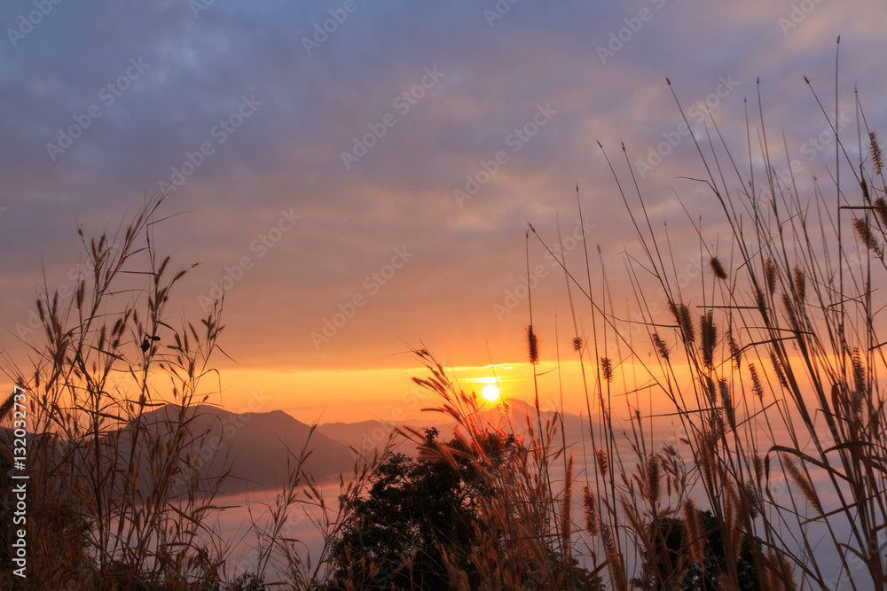 Sunrise and Mountain landscape, for graphic background