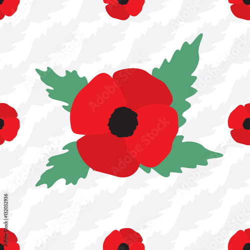 Fototapeta Naklejka Na Ścianę i Meble -  Poppy flowers seamless pattern. Simple vector floral texture in flat style.
