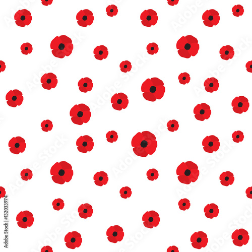 Red poppy seamless pattern. Repeating texture with stylized flowers. Floral vector continuous background.