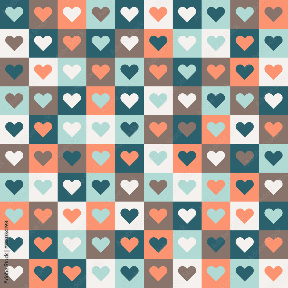 Abstract Geometric Pattern Background With Colorful Squares And Hearts Abstract Geometric Pattern Background With Colorful Squares And Hearts