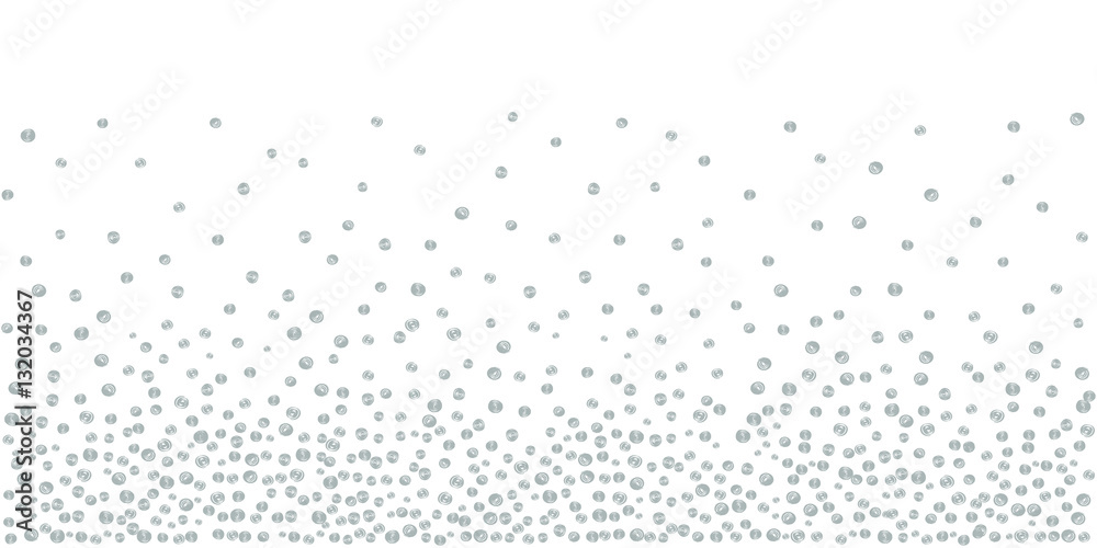 Abstract background of random falling silver dots on white. Hand drawn by markers confetti pattern. Suitable for textile, wrapping design, greeting cards etc. Vector eps8 illustration.