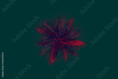 Red flower on dark green rectangular card - digitally rendered fractal design