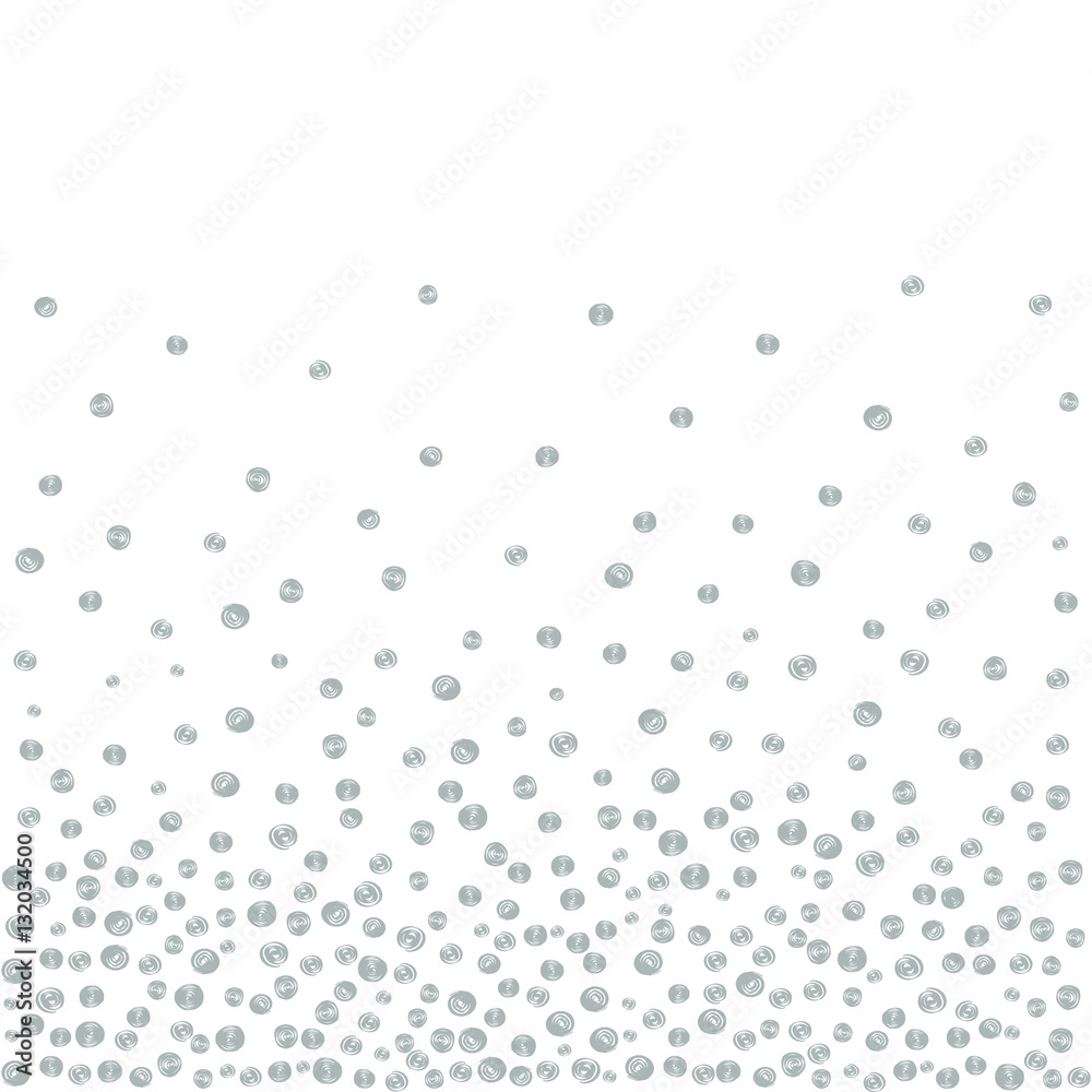 Abstract background of random falling silver dots on white. Hand drawn by markers confetti pattern. Suitable for textile, wrapping design, greeting cards etc. Vector eps8 illustration.