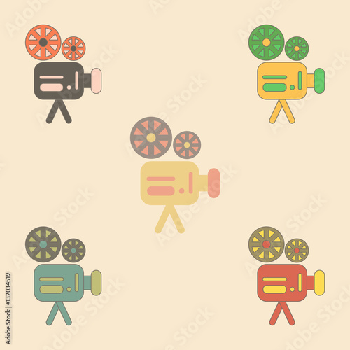 old movie video camera Vector illustration Collection in flat style Retro cinema