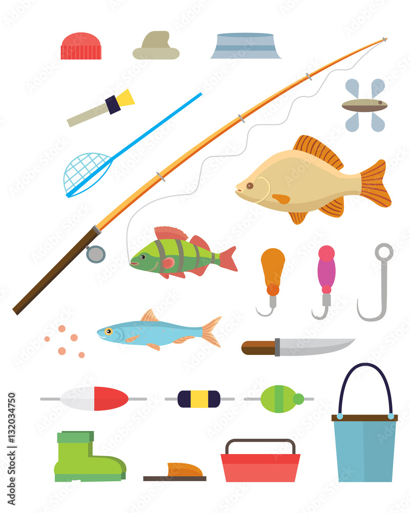 tools for fishing isolated icons set on white background vector illustration tools for fishing isolated icons set on white background vector illustration
