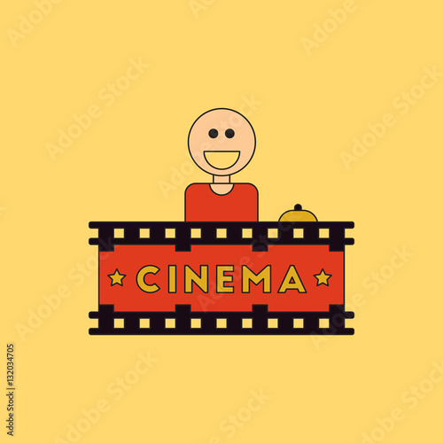 Cinema Ticket Office Vector illustration in flat style Seller sells tickets to cinema