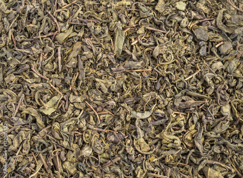 Dry Green Tea Leaves Background
