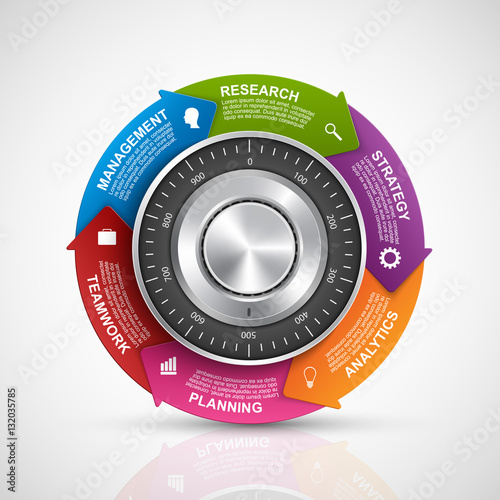 Infographic design template. Protection information. Combination safe lock design concept.