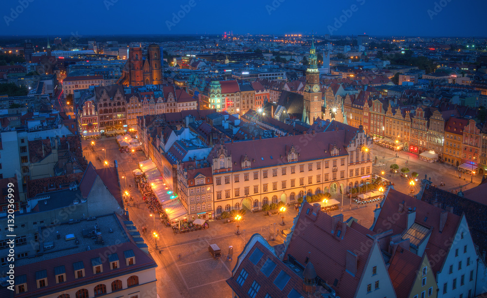 Obraz Wrocław nocna panorama starego miasta