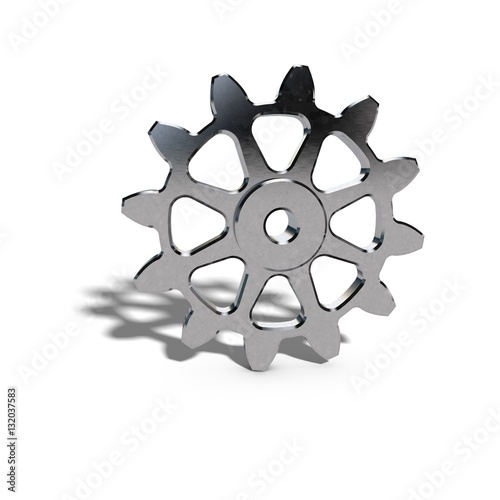 Metallic cogwheel on white ...