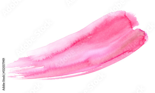 Bright pink watercolor paint smudge on clear white background