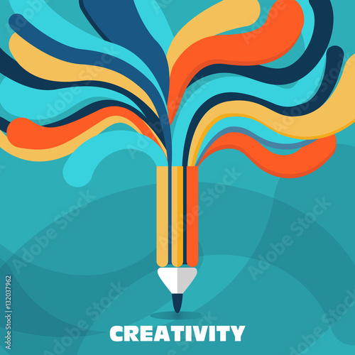 Creative Concept - A pencil with colorful lines