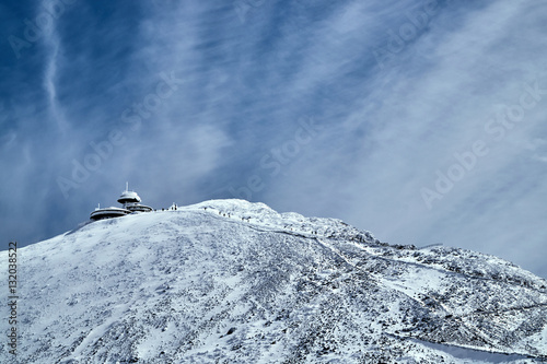 Hut on the top in the Giant Mountains in winter.