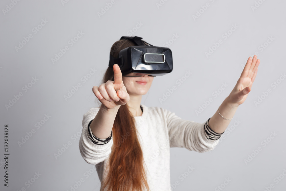 Young girl with glasses of virtual reality Young girl with glasses of virtual reality