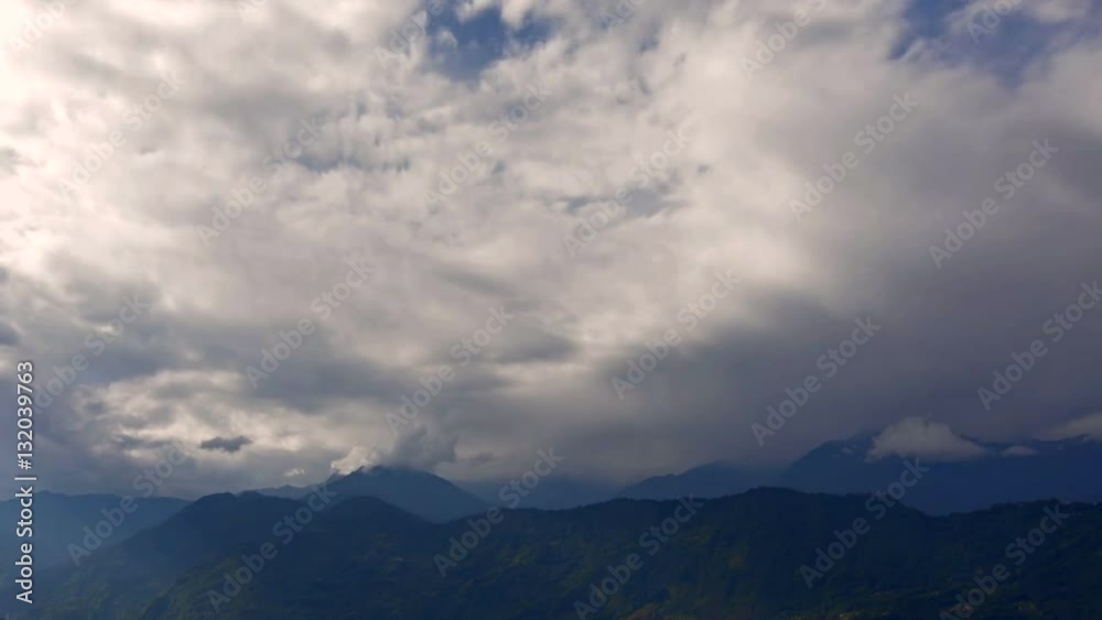 Beautiful time lapse stock footage of clouds passing over Himalayan mountains, Sikkim, India. Day ends in evening video with HD, 1920 x 1020 quality, nature scene.