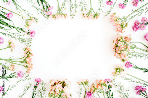 Wildflowers frame. Flat lay, top view. Valentine's background © Floral Deco