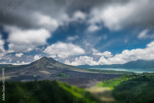Caldera of the volcano of Batur at sunny day with clouds. Bali island  Indonesia