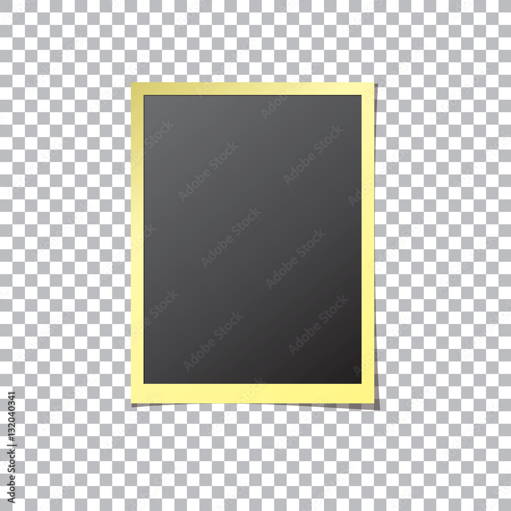 Golden paper photo frame isolated mock up. Realistic photograph with blank space for your image. Detailed vector eps10 illustration. Golden paper photo frame isolated mock up. Realistic photograph with blank space for your image. Detailed vector eps10 illustration.