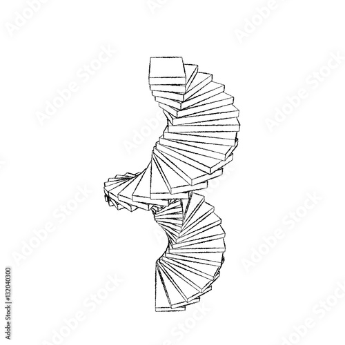 Spiral staircase. Isolated on white background. Sketch illustrat