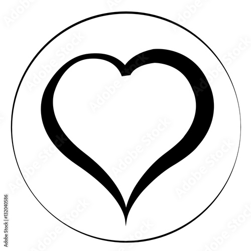 Black heart on white background in circle. Flat illustration