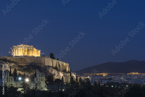 The Acropolis of Athens at dusk