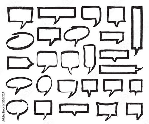 Set of marker speech bubbles, marks and pointers. Black highlighter shapes isolated on white. Hand drawn by felt pen vector symbols in eps8.