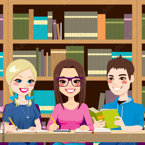 Students studying in librar...