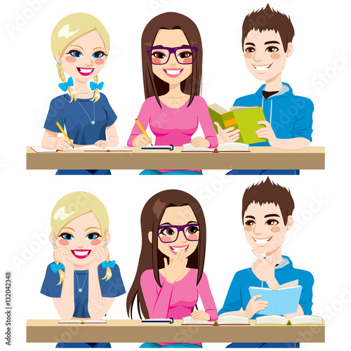 Illustration of two different group of diverse ethnic students together