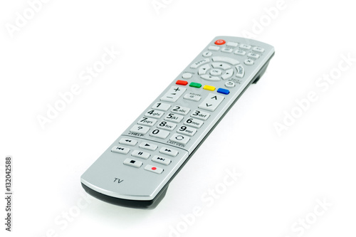 Modern silver high-end TV controller isolated over white background