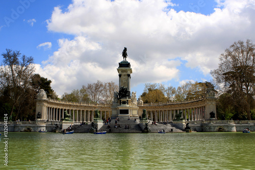 El Retiro Park from the pond in Madrid, Spain