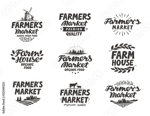 Farmers market, vector logo. Farm, farming icons set