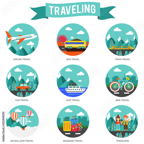 Set of travel and tourism conceptual flat icons