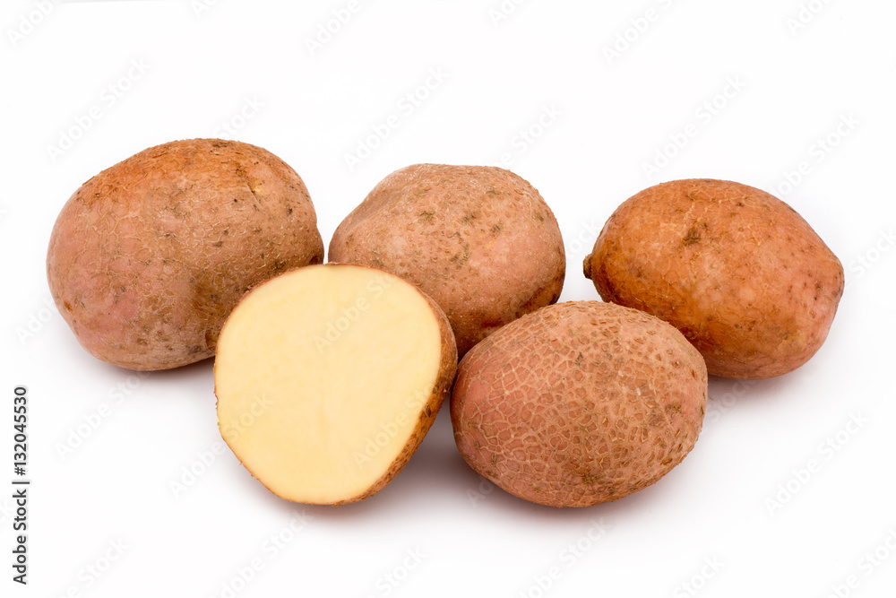 Quality of potatoes bellarosa. Potatoes isolated on white backgr