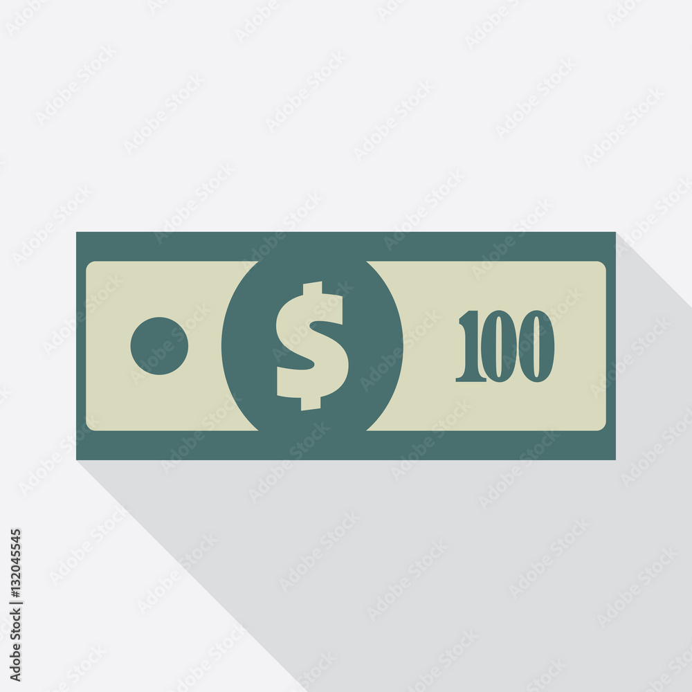 Dollar banknote flat icon. USA currency note symbol. One hundred dollars vector pictogram. American bucks stylized eps8 illustration.