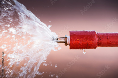 Fotografia Fire sprinkler and red pipe.