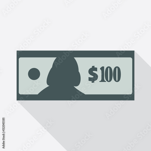 Dollar banknote flat icon. American currency note symbol. One hundred USA dollars vector pictogram. Greenback stylized eps8 illustration.
