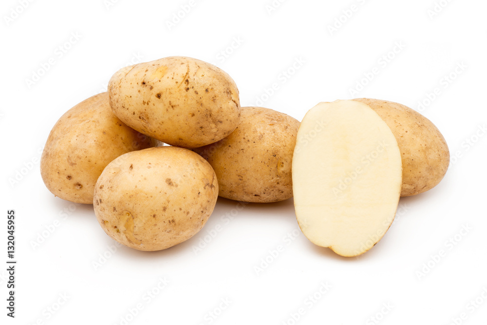 Quality of potatoes Riviera. Potatoes isolated on white backgrou Quality of potatoes Riviera. Potatoes isolated on white backgrou