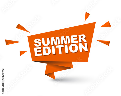 Orange easy vector illustration isolated paper bubble banner summer edition. This element is well adapted for web design.