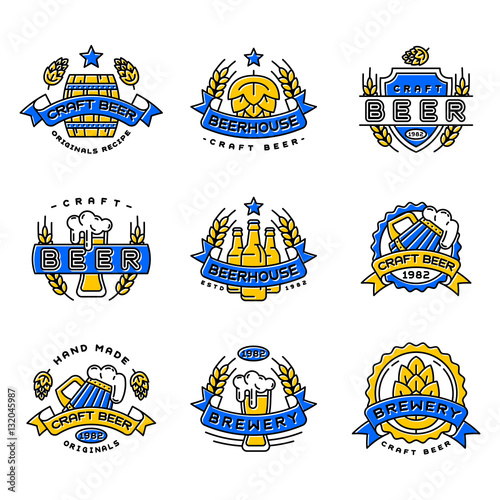 Craft beer bages vector set.