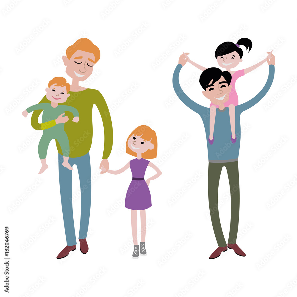 Father and kids together character vector. Father and kids together character vector.