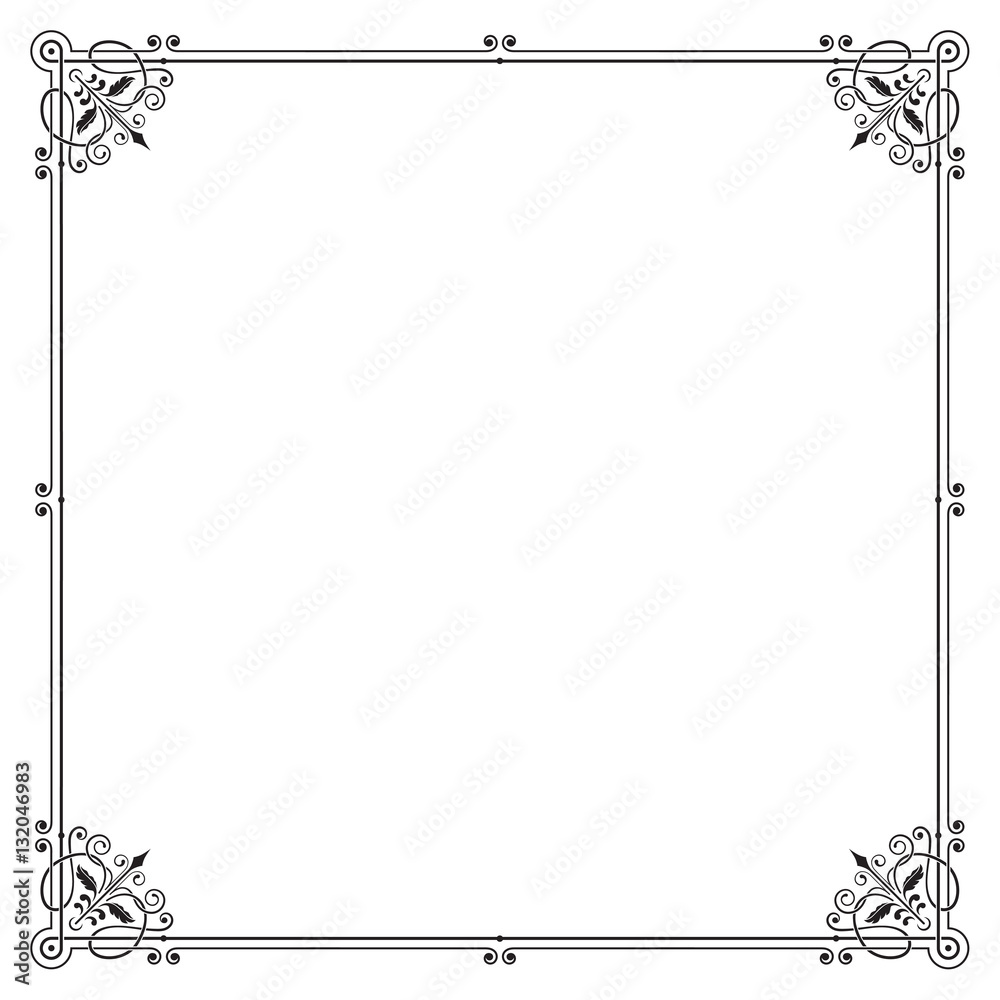 Ornate black square frame, page decoration, corners. Ornate black square frame, page decoration, corners.