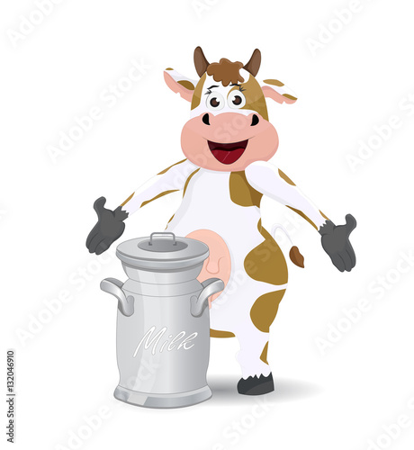 cartoon cow female pose showing milk can