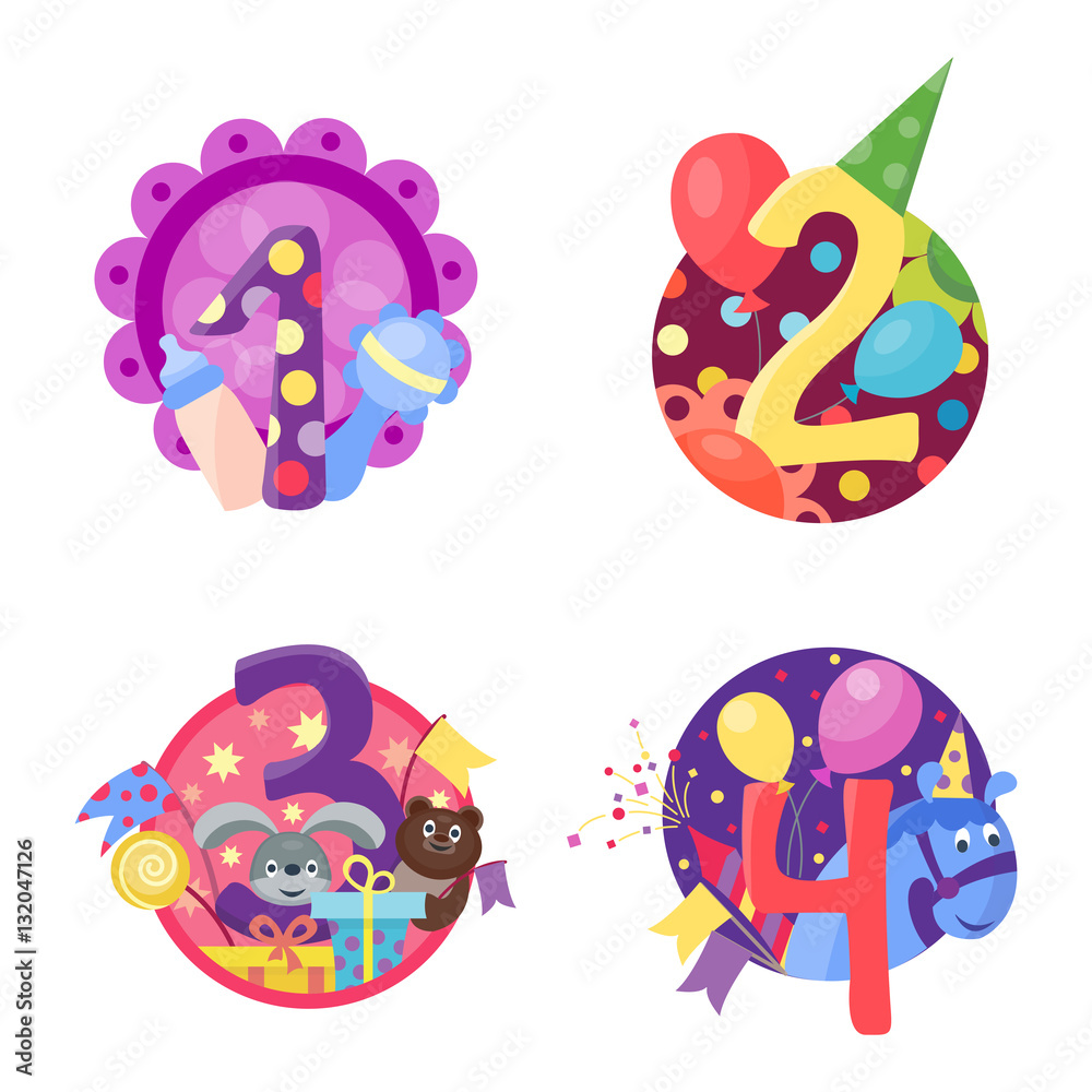 Fototapeta premium Happy birthday badges vector icons.