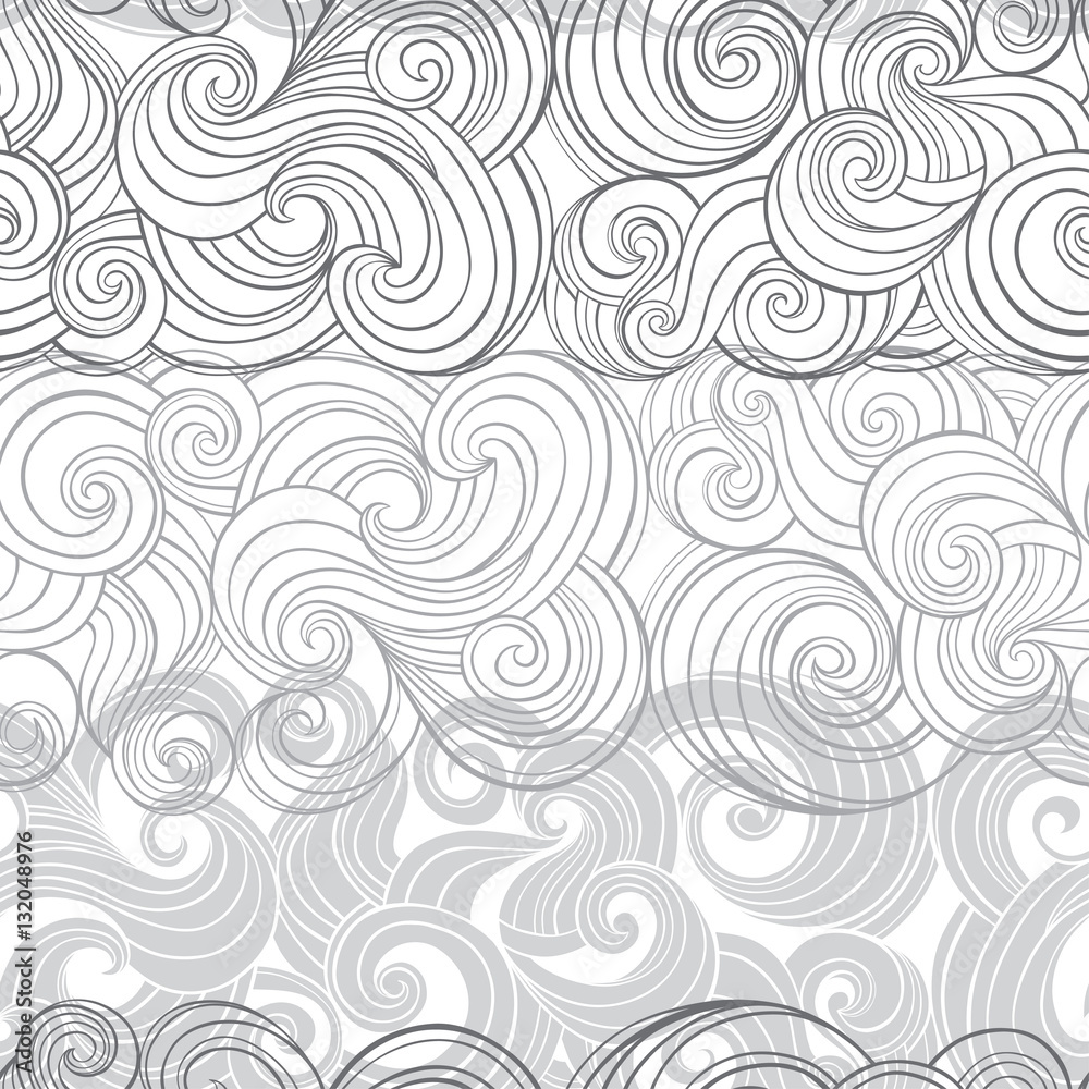 Abstract seamless pattern with hand-drawn waves. Monochrome vector illustration.