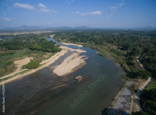 River from top view by drone in northern Thailand, Lampang