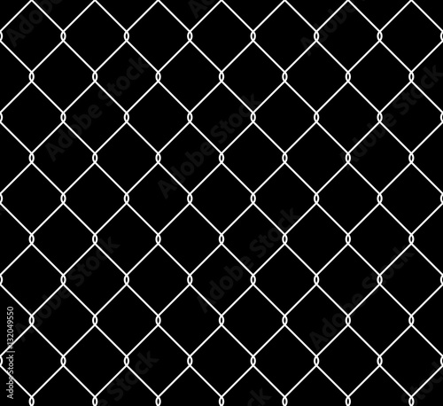 Wired steel fence seamless texture overlay. Metallic wire mesh isolated on black background. Stylized vector pattern.